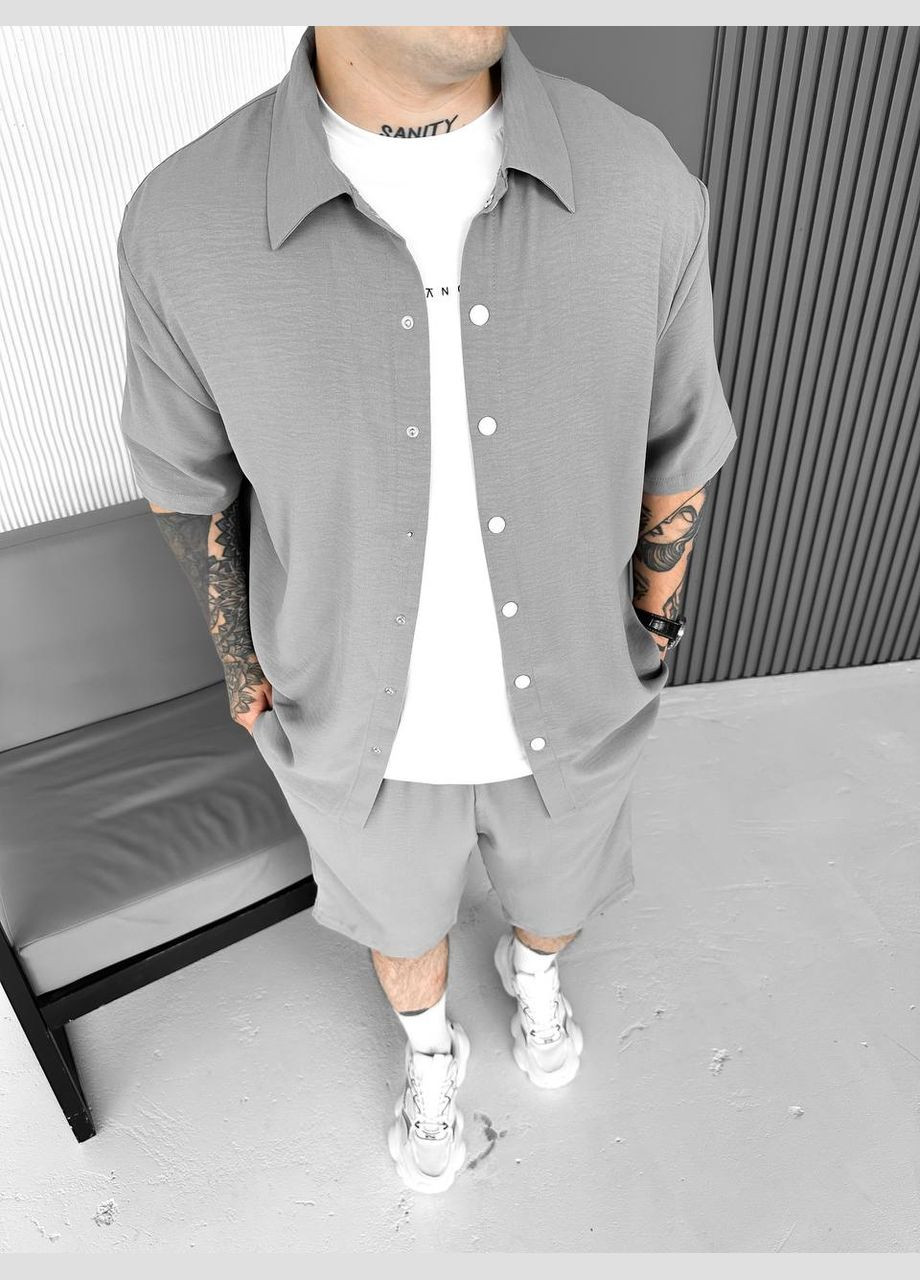 Сірий літній костюм шорти і сорочка (креп) з сорочкою, з шортами Україна