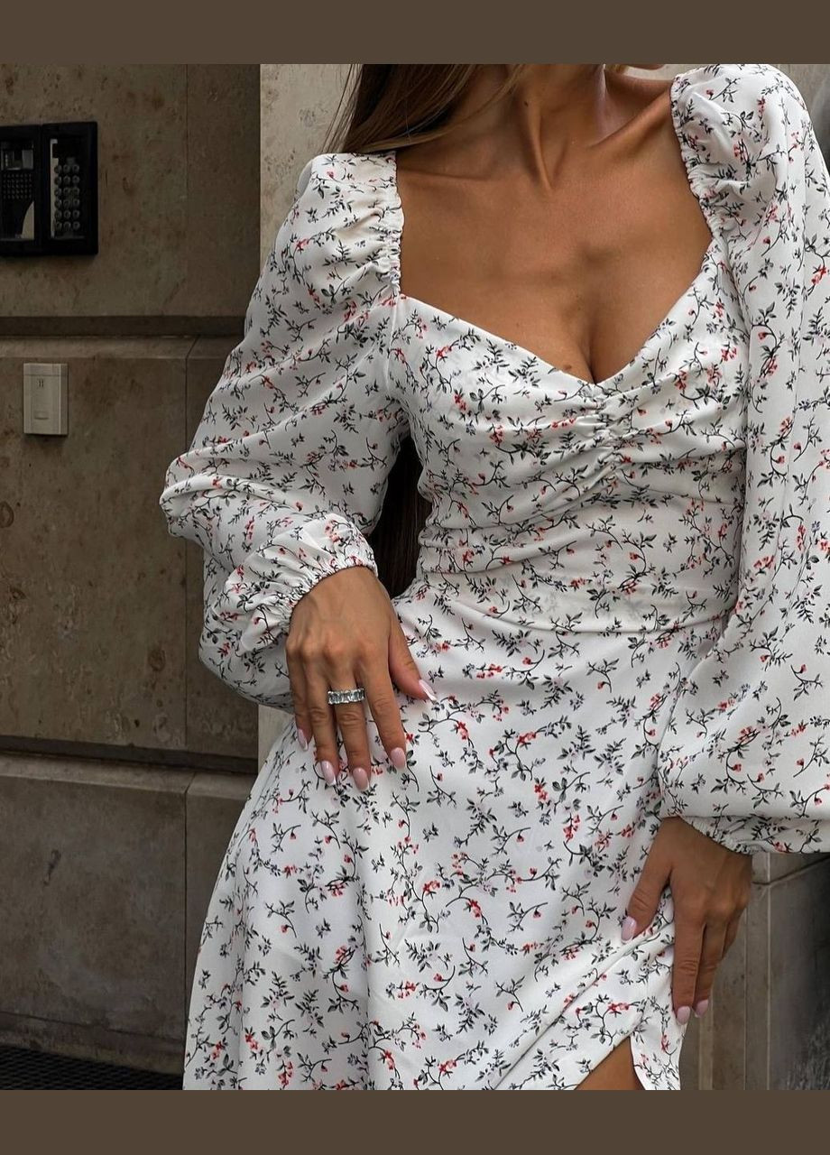 Белое повседневный, кэжуал, джинсовое, вечернее платье женское No Brand с цветочным принтом