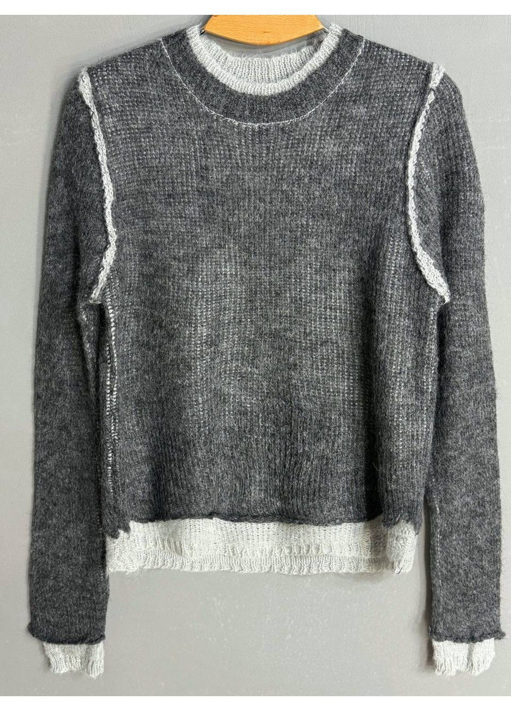 Серый демисезонный свитер женский a-n 8096 двухслойный вязаный паутинка No Brand