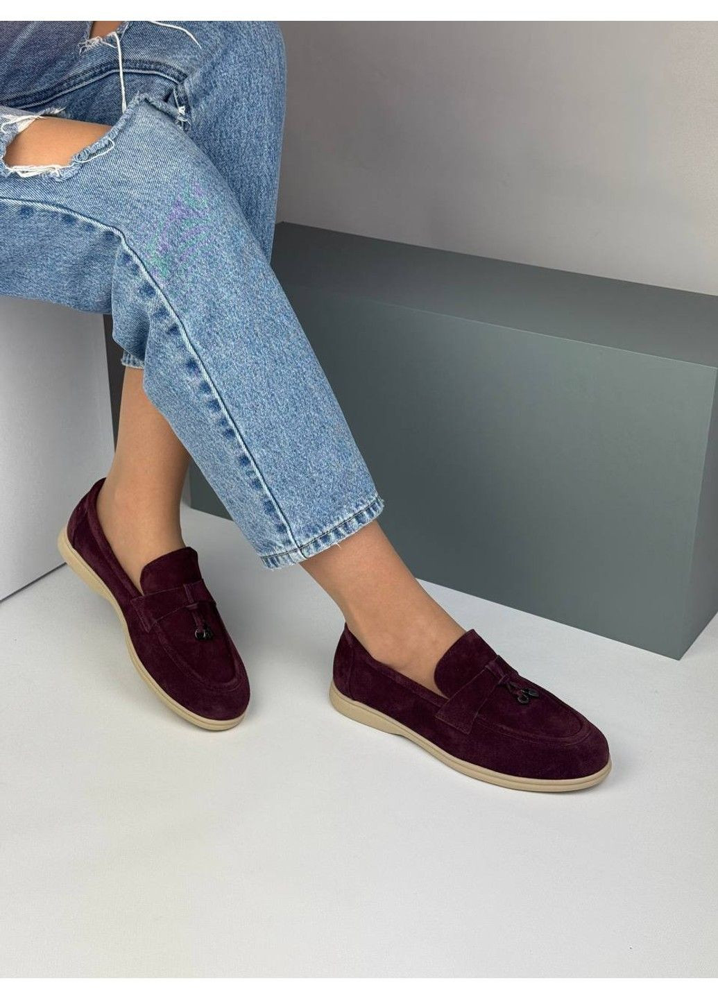 Hengji 408 Лоферы Замшевые Бордовые с украшением бордовый з натуральная замша, китай — демисезон (335365740)