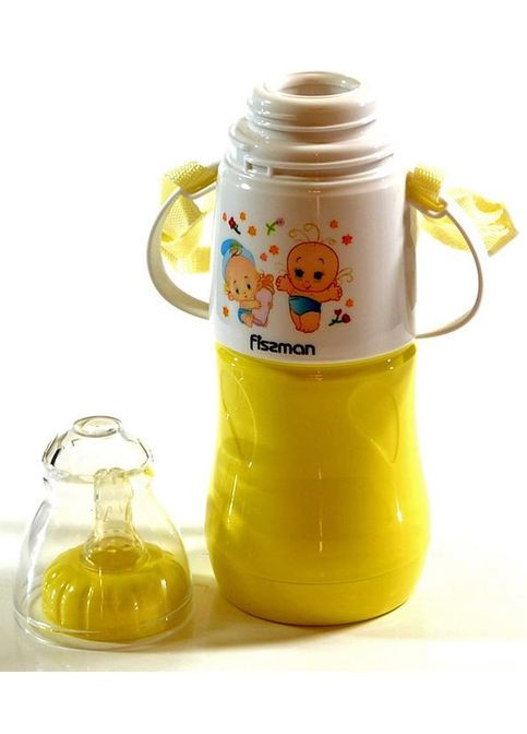 Пляшечка для годування Babies 230мл жовта силіконова соска для малюків з ремінцем Fissman (368979837)