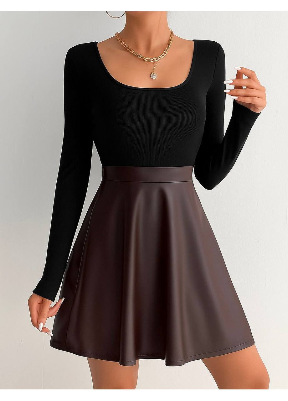 Коричневая однотонная стильная базовая юбка Vakko