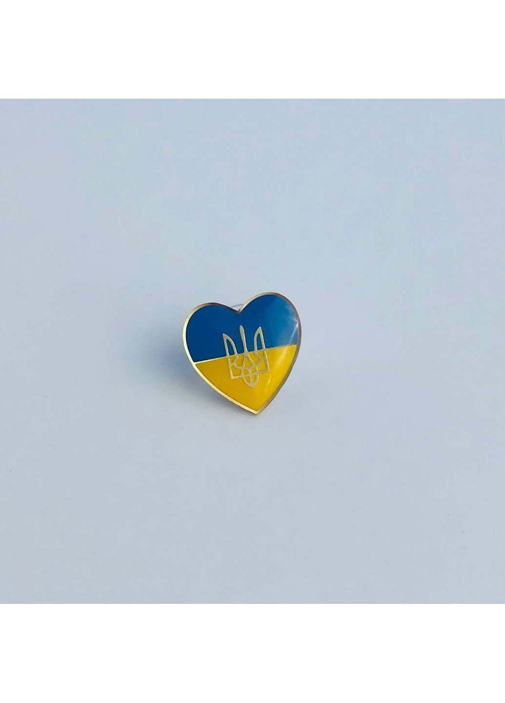 Значок патриотический Сердце Украины с трезубцем 15х15 мм Dobroznak (292338426)
