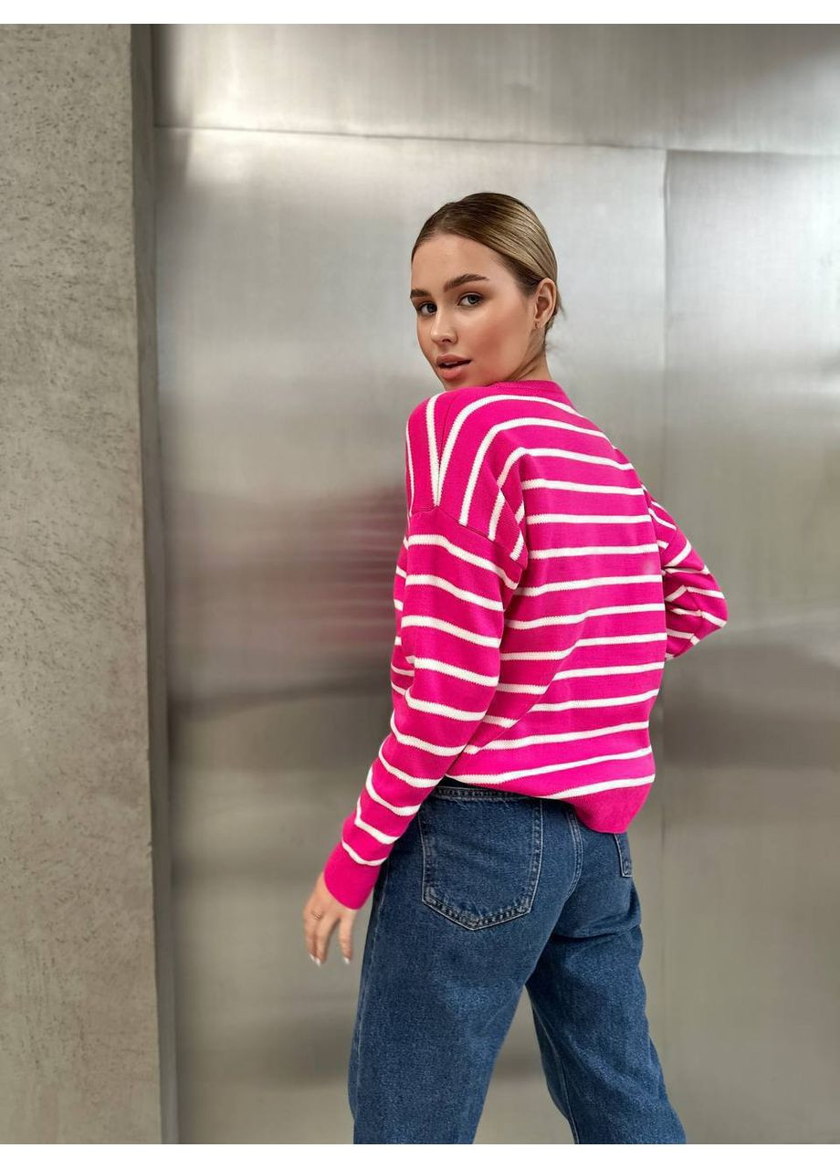 Малиновий демісезонний жіночий светр в смужку No Brand