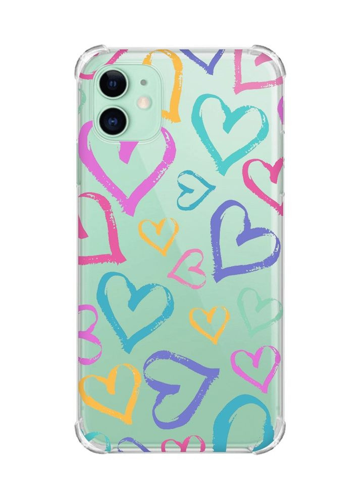Чехол с утолщёнными углами на iPhone 11:: Разноцветные сердечка (принт 332) Creative (360664581)