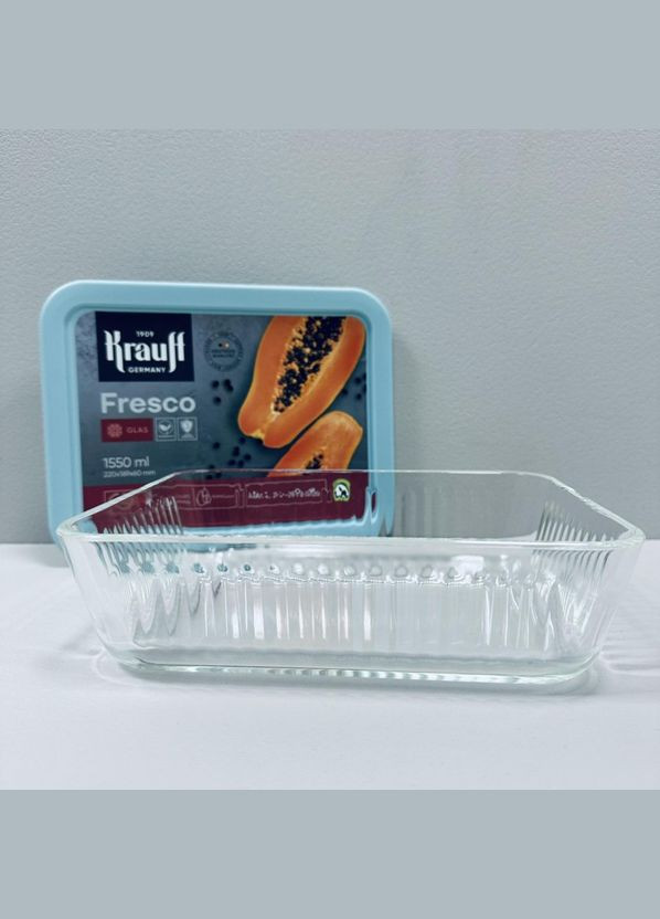 Контейнер стеклянный прямоугольный с пластиковой крышкой 1550 мл Fresco 29-298-056 Krauff (340458523)