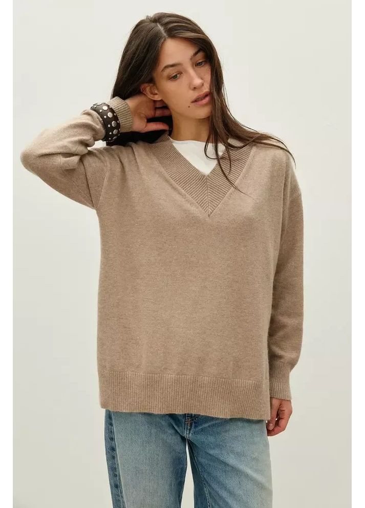 Бежевий светр жіночий v-виріз mkrm4297 Rica Mare
