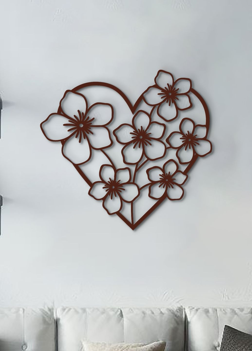 Деревянная картина на стену в спальню, декоративное панно из дерева "Цветочное сердце", стиль лофт 20х23 см Woodyard (292113072)