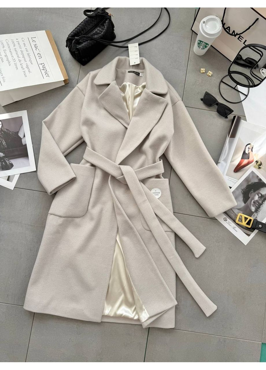 Бежеве демісезонне Пальто турецький кашемір діагональ +підклад,з поясом та кишенями Україна