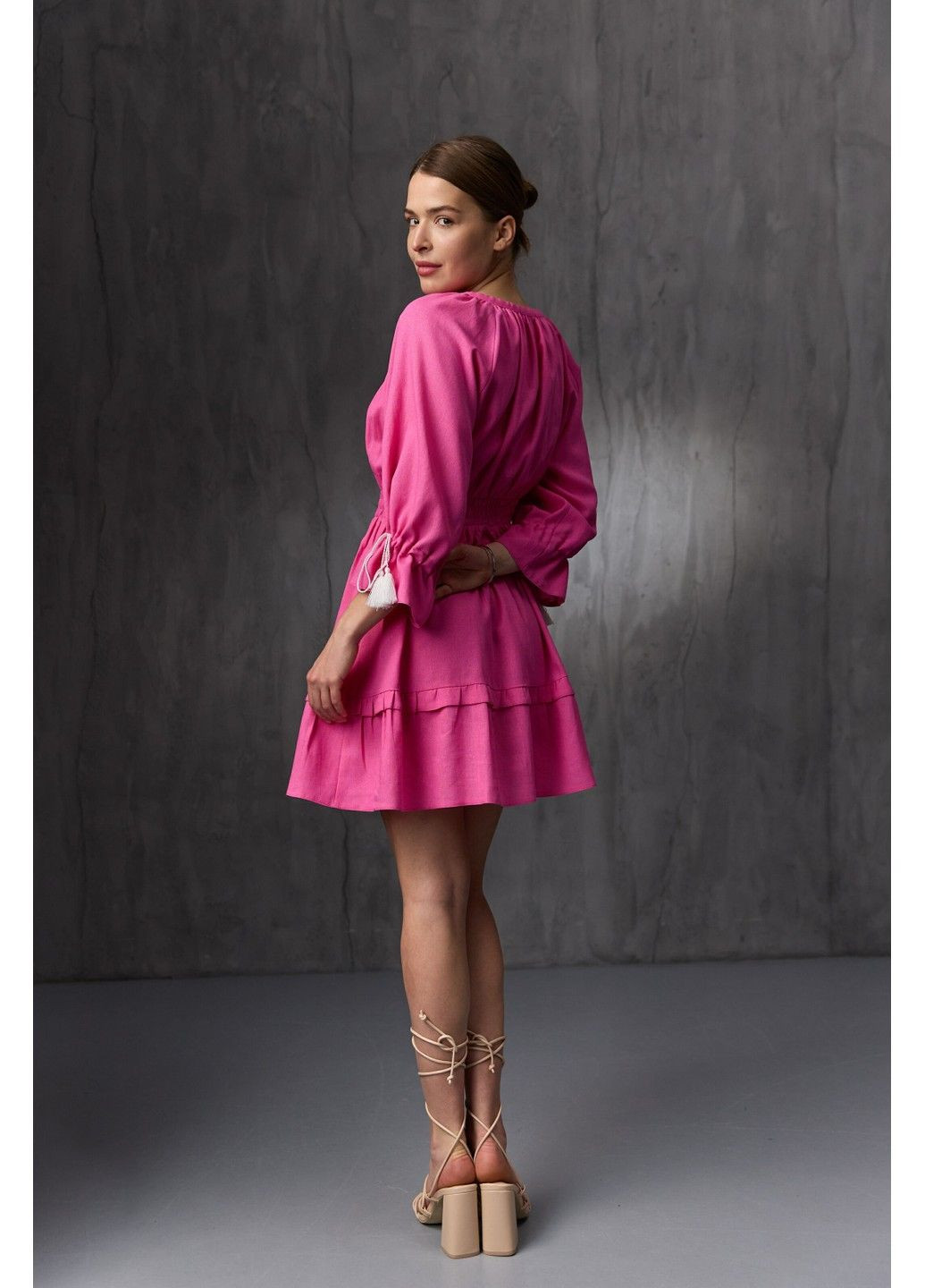 Рожева сукня льон міні в національному стилі рожева Bessa