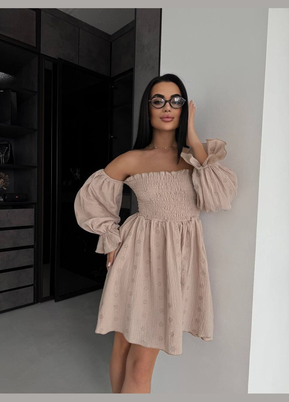 Бежева ділова, повсякденний, кежуал, вечірня жіноча сукня кльош No Brand