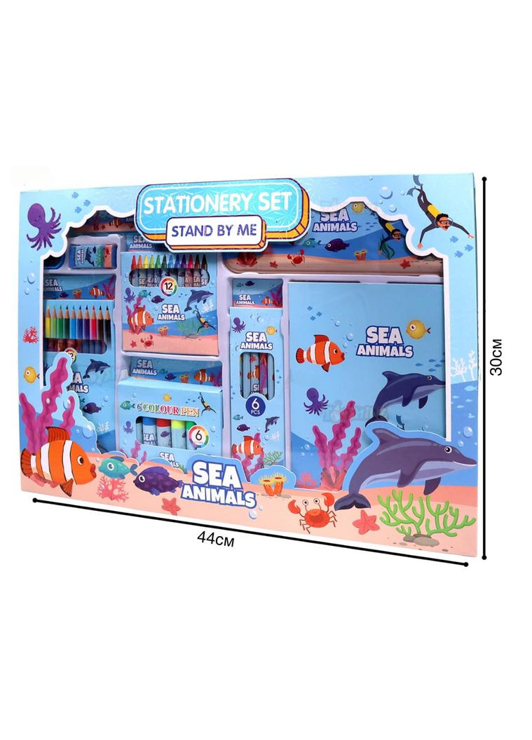 Творчий набір для малювання з пеналом, олівцями та маркерами, стиль Морська тематика, для дітей No Brand (369802988)