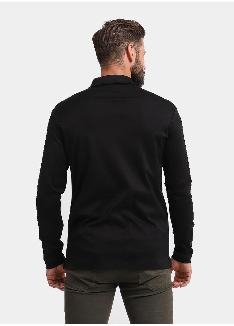 Черная футболка-поло мужское с длинным рукавом для мужчин Paul & Shark с логотипом