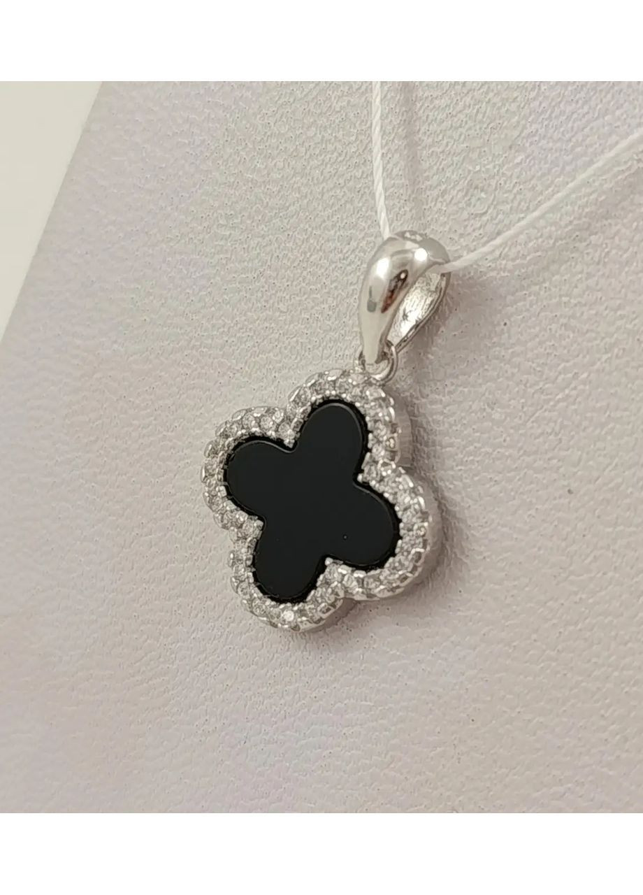 Срібна підвіска "Клевер" з оніксом і цирконієм (Арт.32811487034) No Brand Підвіска (368294818)
