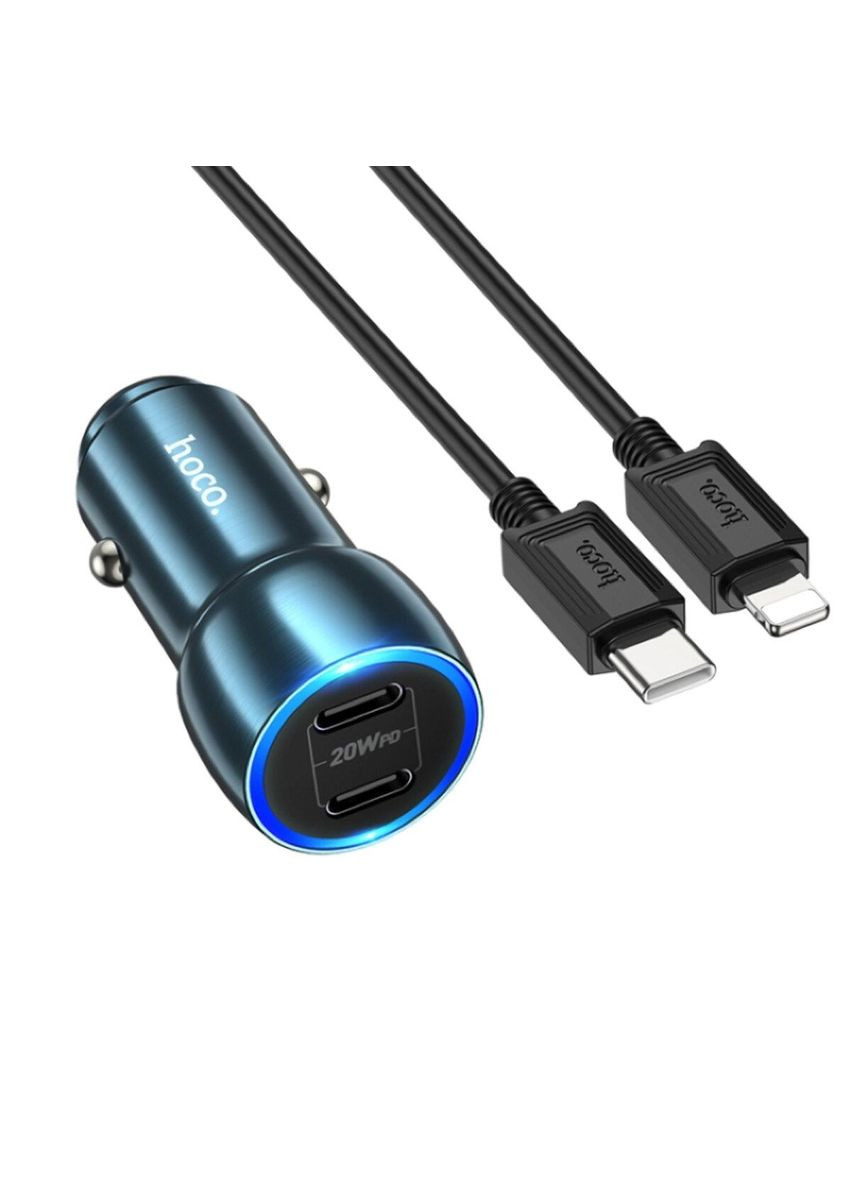Автомобільний зарядний пристрій Z48 Tough 40W dual port(2C) car charger set(C to iP) Sapphire Blue Hoco (304729980)