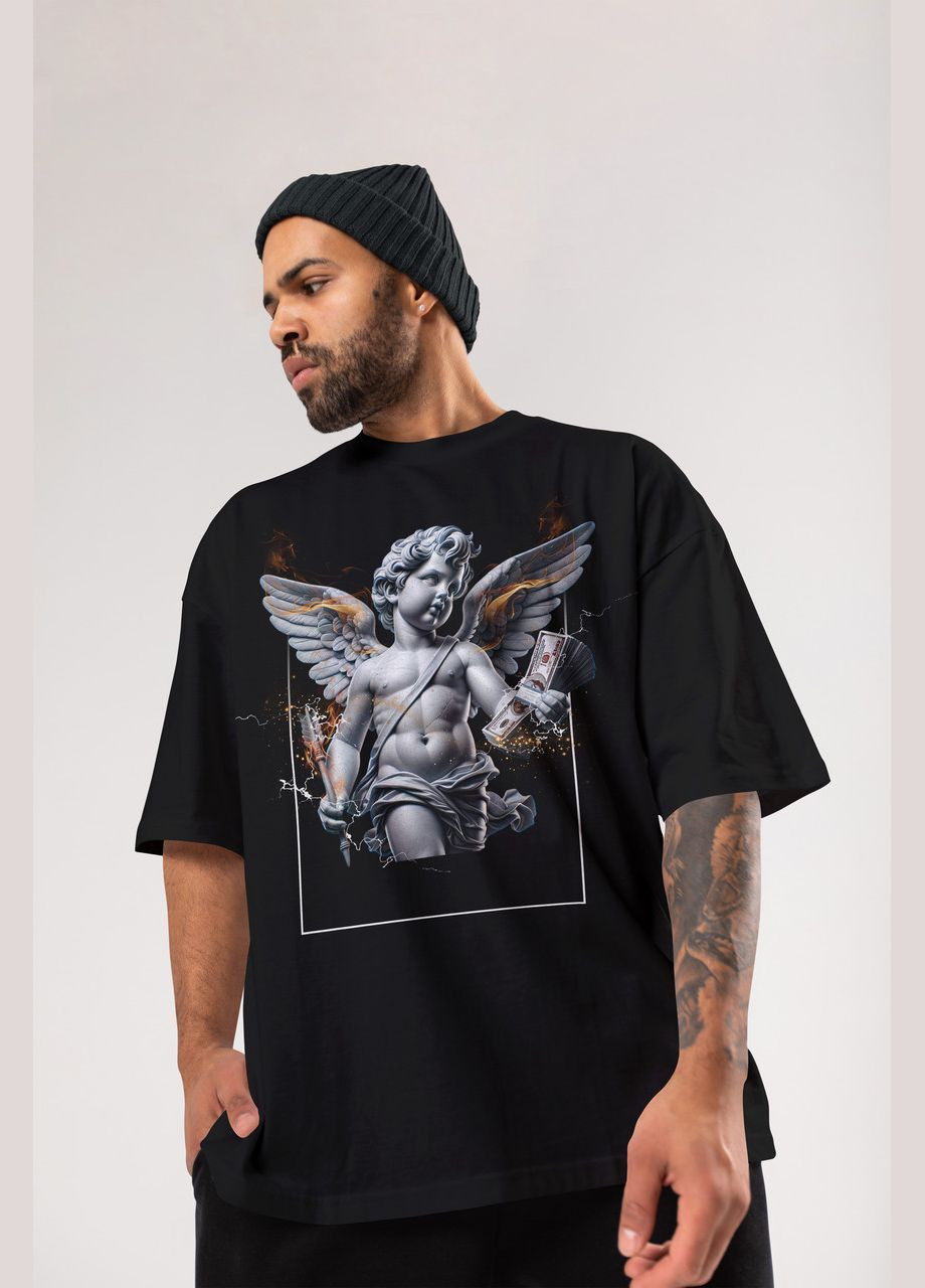 Черная мужская футболка оверсайз urban черная высокая плотность с длинным рукавом Mishe