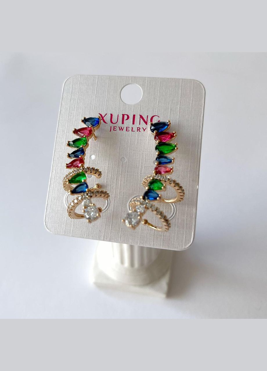 Сережки позолота Xuping Кафи з різнокольоровими камінцями Золото 36 мм S15033 Xuping Jewelry (328943382)