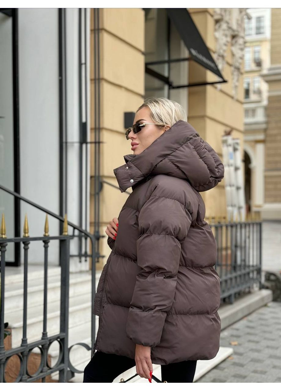 Коричнева зимня жіноча зимова куртка с капюшоном коричневого кольору 35267 Fashion