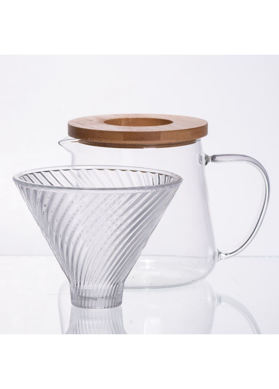 Скляний набір для кави 600 мл пуровер з бамбуковою кришкою для ручного заварювання кави бариста Yiwu (370432793)