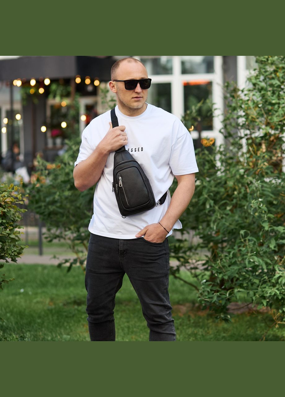 Сумка-слинг мужская черная через плечо из натуральной кожи 32545 Tiding Bag (359380794)