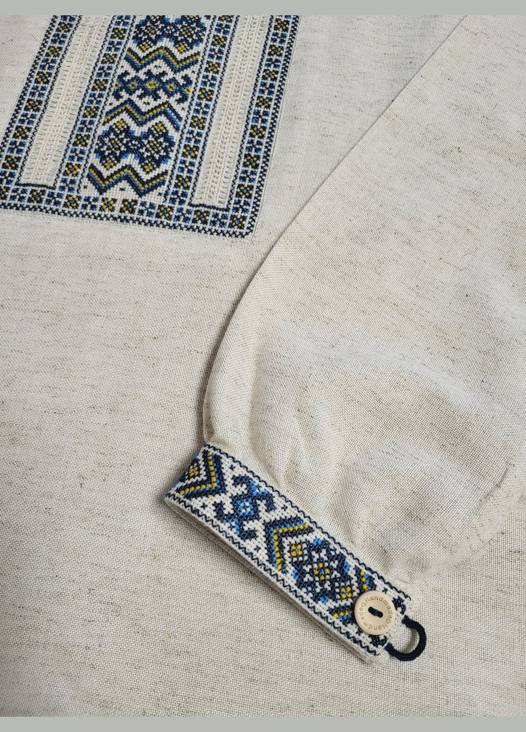 Комбінована чоловіча вишиванка ручної роботи на домотканому полотні (вишиті вставки) "лаконічна" Hand Made візерунок українська символіка пряма домоткане полотно (319867781)