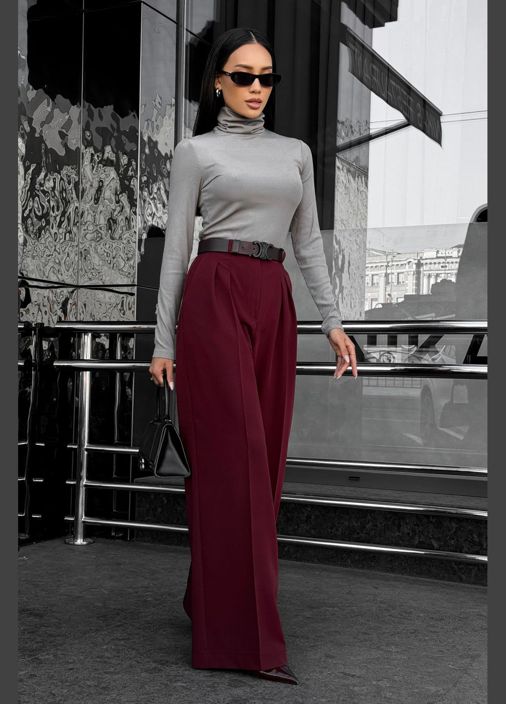 Стильные брюки палаццо к цвету бургунди Jadone Fashion (304972932)