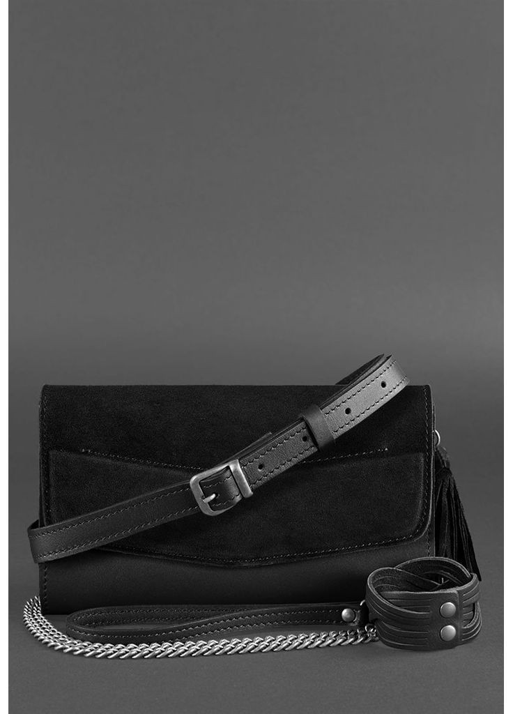 Шкіряна жіноча сумка Еліс чорна Велюр BlankNote клатч (348359373)