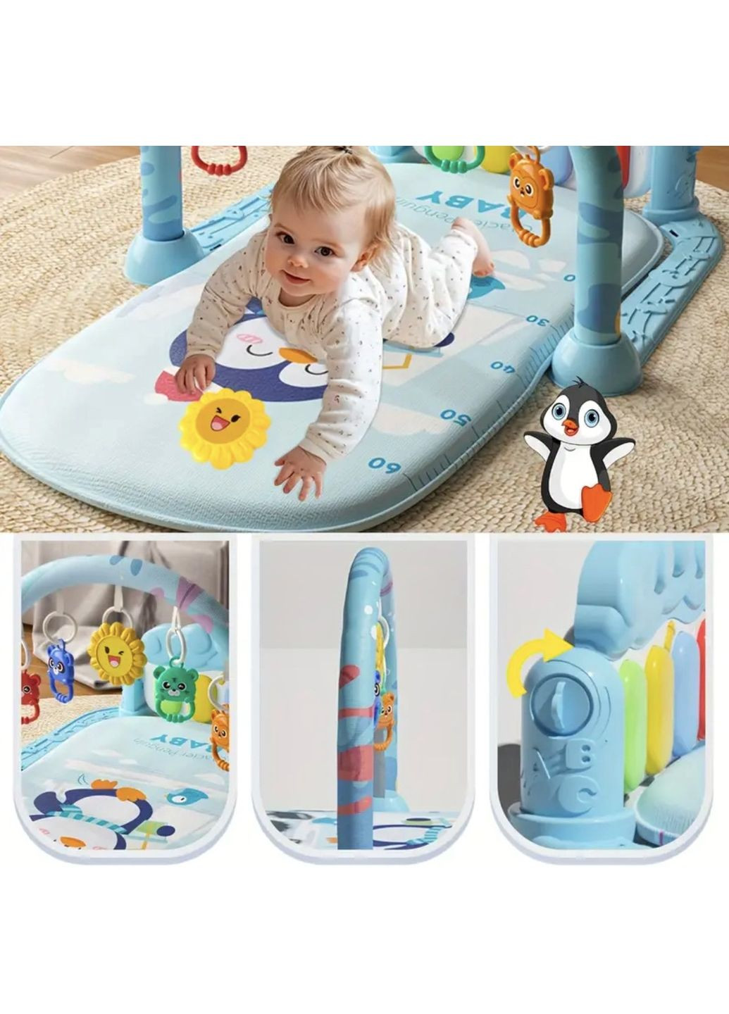 Игровой коврик-пианино с дугой и подвесными игрушками, 72×43 см, для младенцев No Brand (364553166)