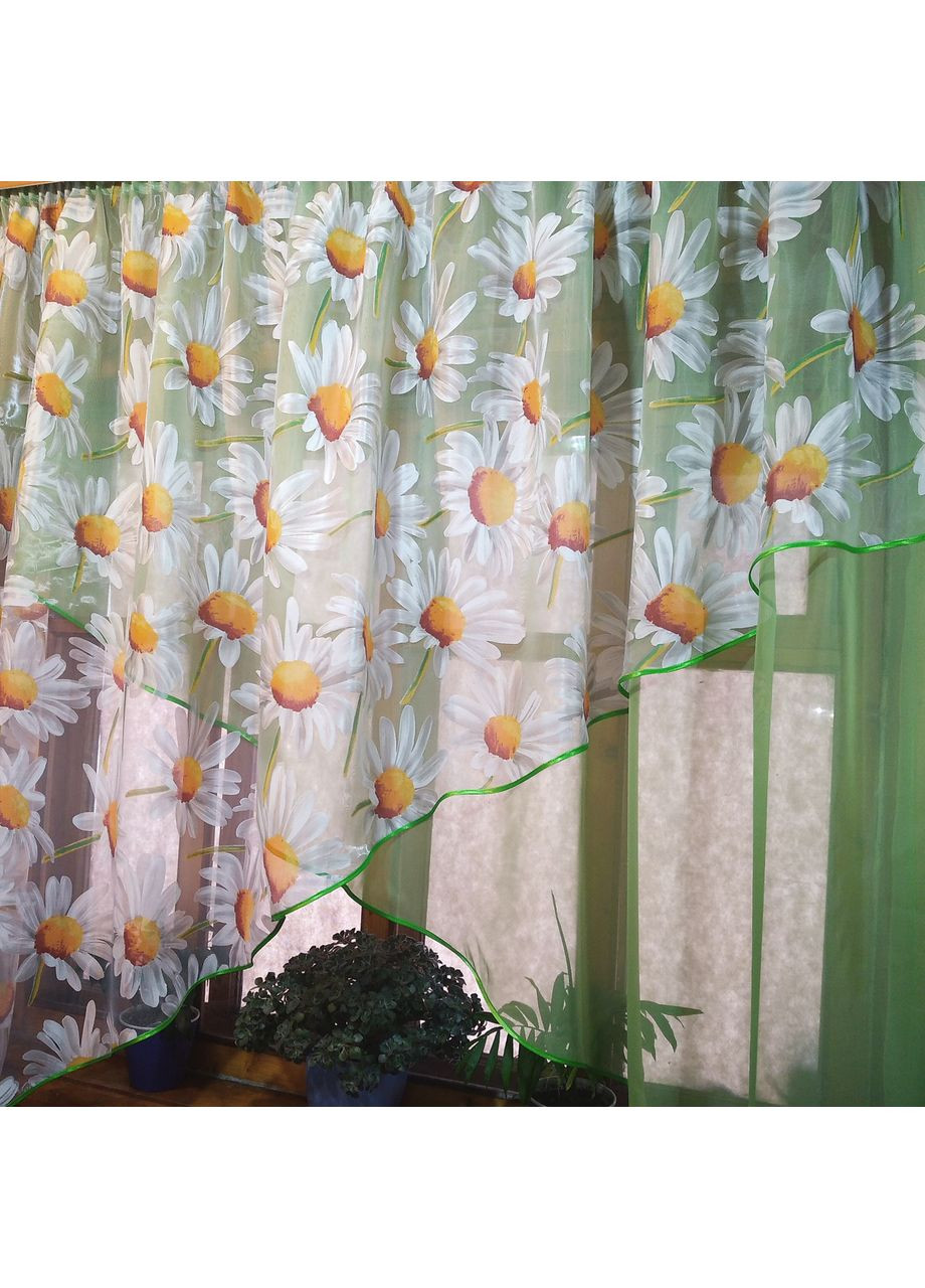 Фіранка готова коротка арка Стелла пастельний салат ромашка No Brand (372133868)