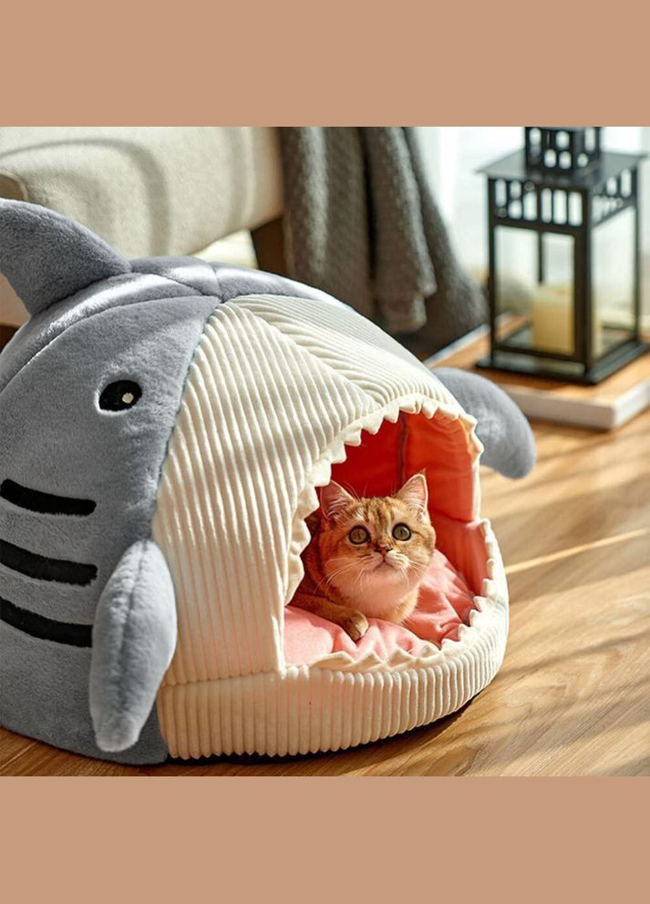 Будинок-лежак Акула, лежак для собаки, кішки, 49х45х33см Сірий No Brand (299915626)