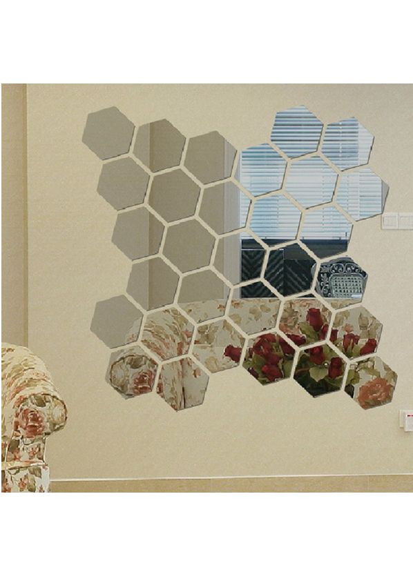 Дзеркальні наклейки шестикутні пластикові Срібні 6,8 х 7,8 х 4 см 12 шт набір Б239 No Brand (302242418)