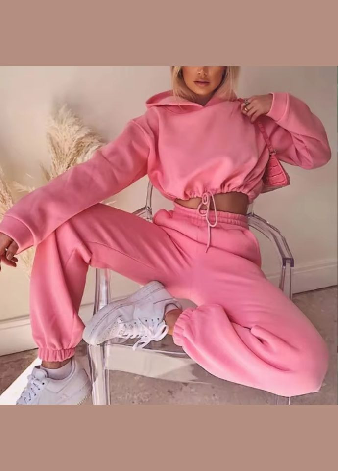 Костюм жіночий двійка з укороченим худі М фіолетовий Жіночий костюм оверсайз рожевий L No Brand (341331007)