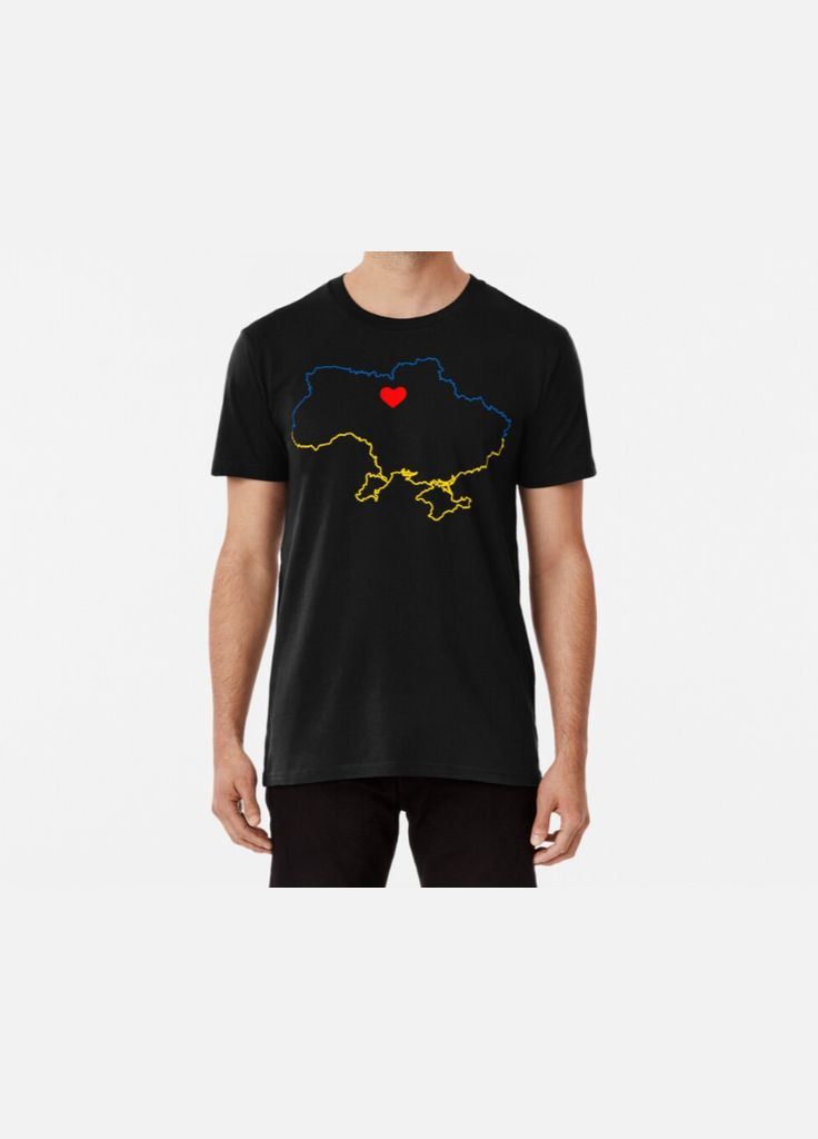 Чорна чоловіча патріотична футболка з принтом контурна мапа україни київ серце україни Stedman