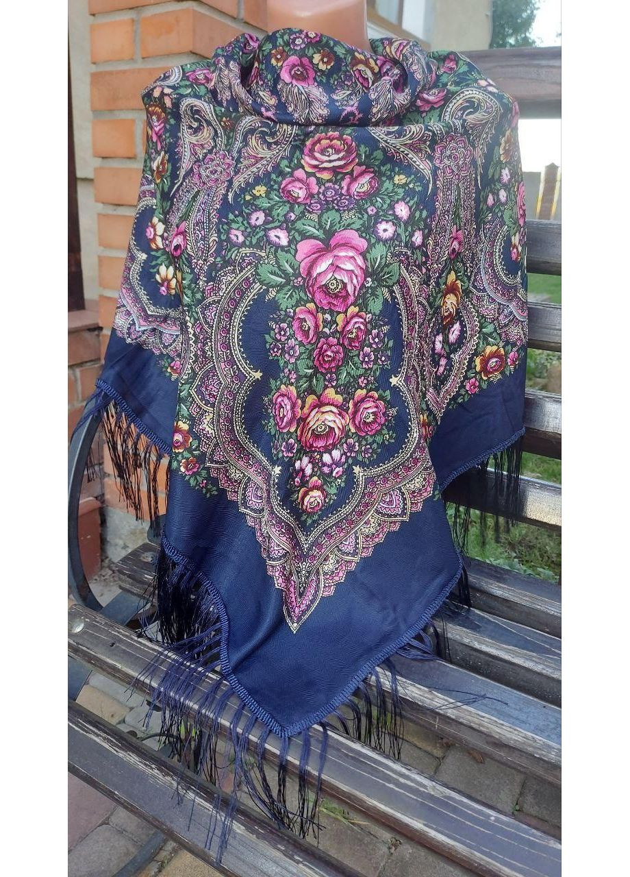 Українська хустка на Різдво 110см плюс торочки, темно-синя хустка No Brand (366817534)