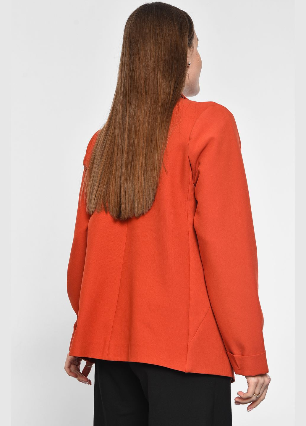Коралловый женский пиджак женский кораллового цвета Let's Shop с орнаментом - демисезонный