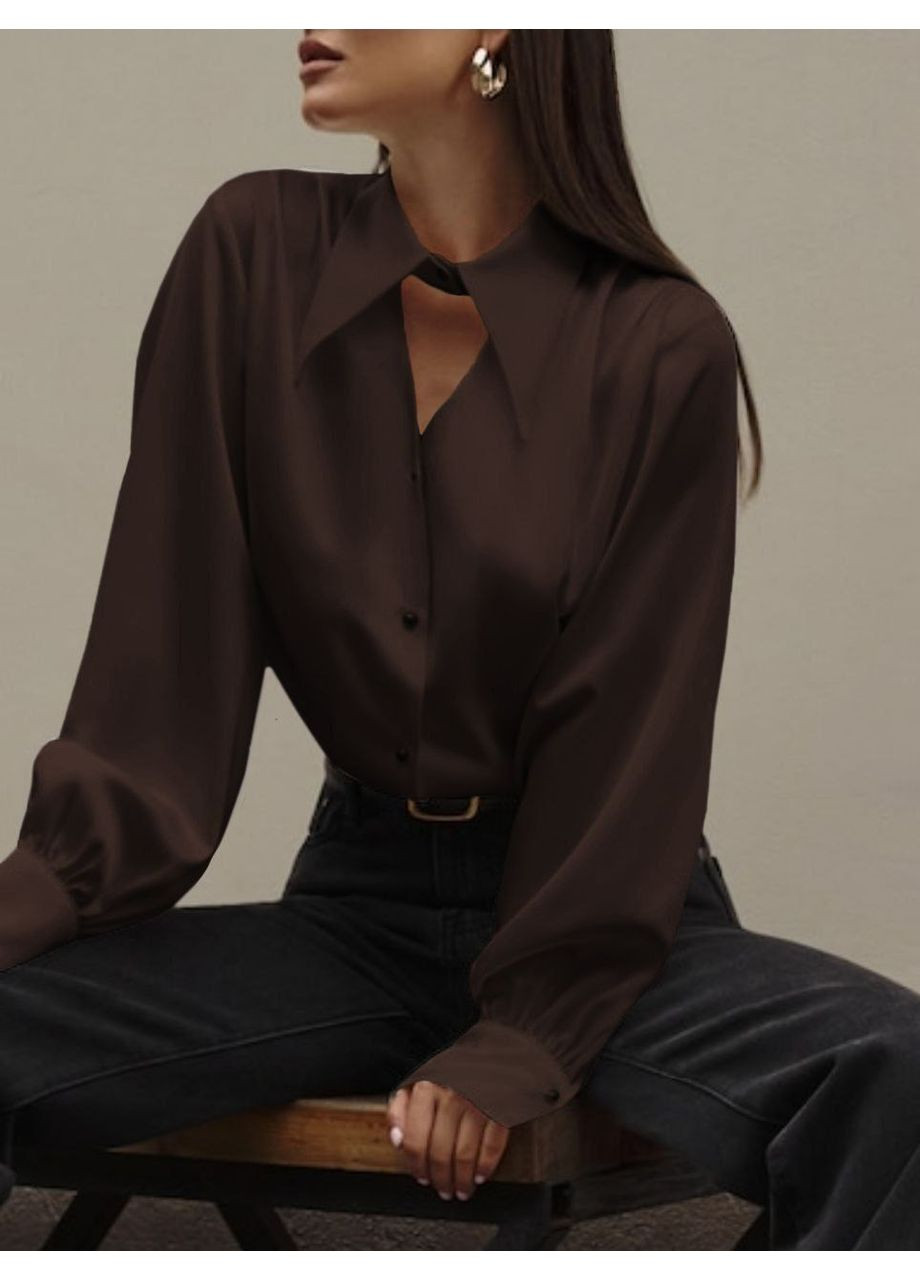 Темно-коричневая рубашка No Brand