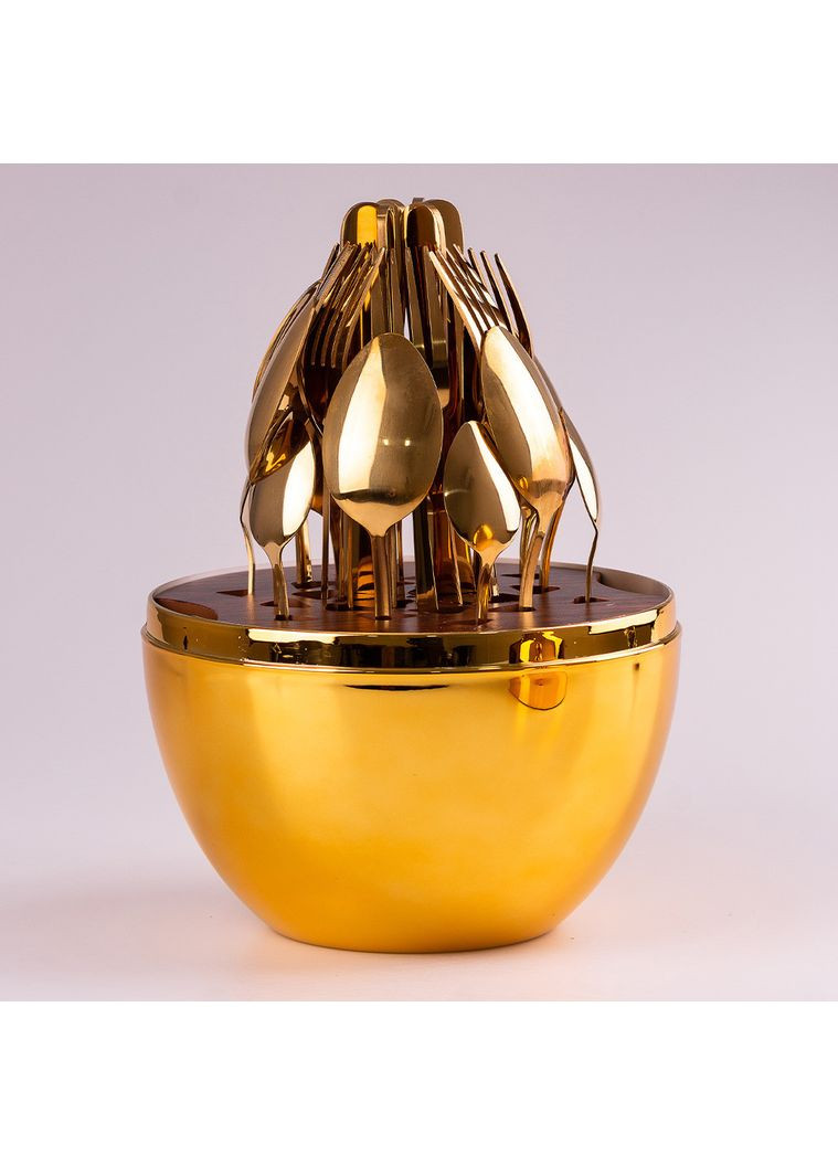 Набір столових приборів на 6 персон 24 шт з підставкою 29 х 19.5 см Золотий TS Kitchen (360455262)