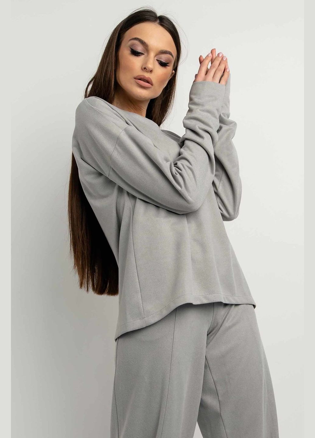 Сірий демісезонний світшот з твілу із замшем-діагоналлю з вільним кроєм і широкими манжетами (св 0121) RiMari