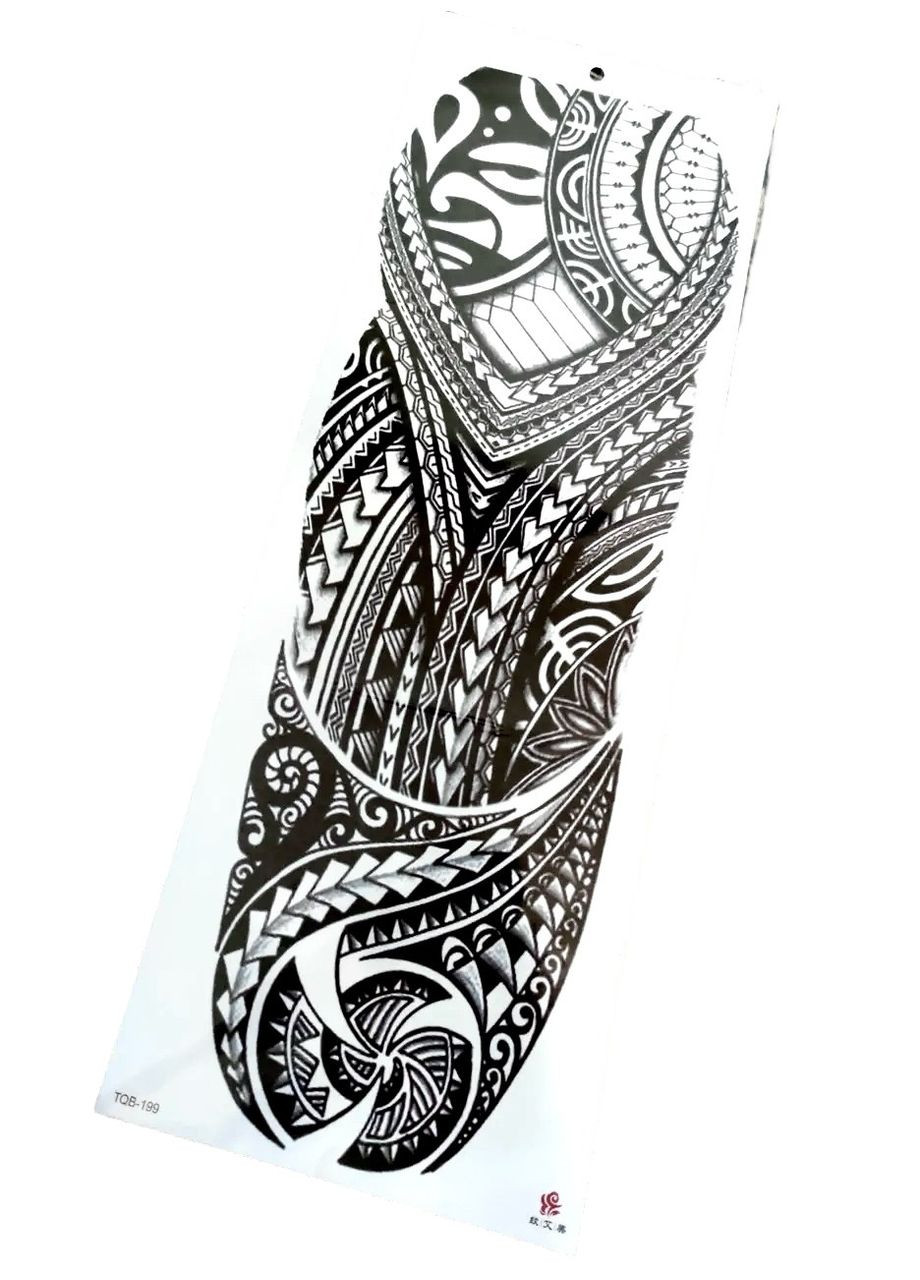 Тимчасове тату рукав Полінезійський орнамент “MANA – сила всередині”, 48×17 см (QB199) Спадщина (366547077)