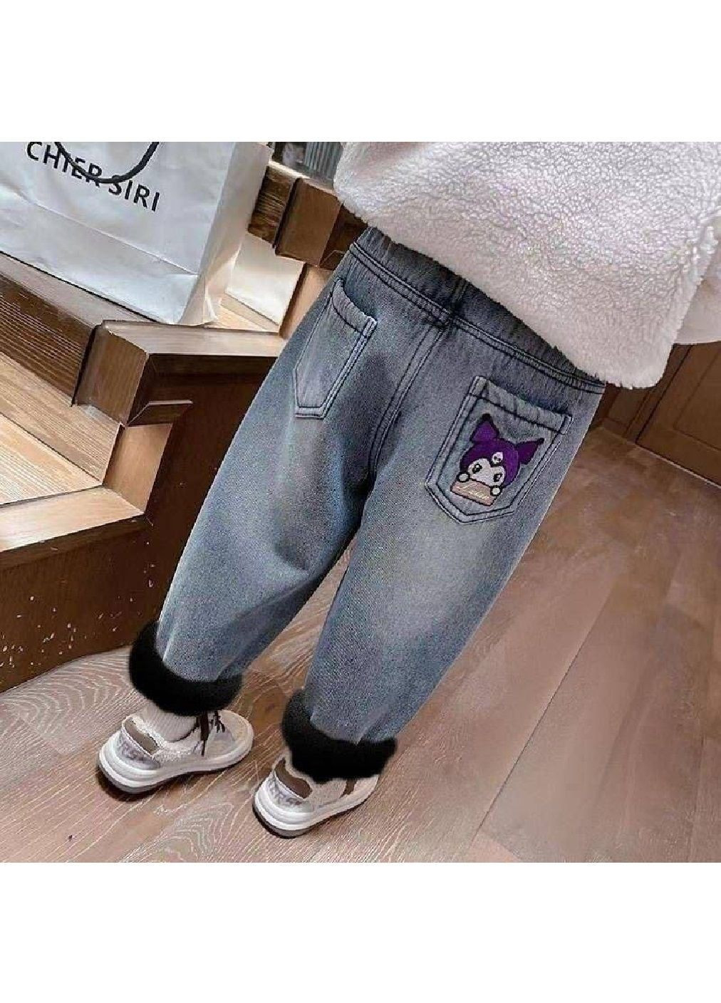 Дитячі утеплені штани джинси з поясом на резинці задніми кишенями для дітей дівчаток персонаж Куромі (481667-Prob) Розмір 100 Unbranded (364927014)