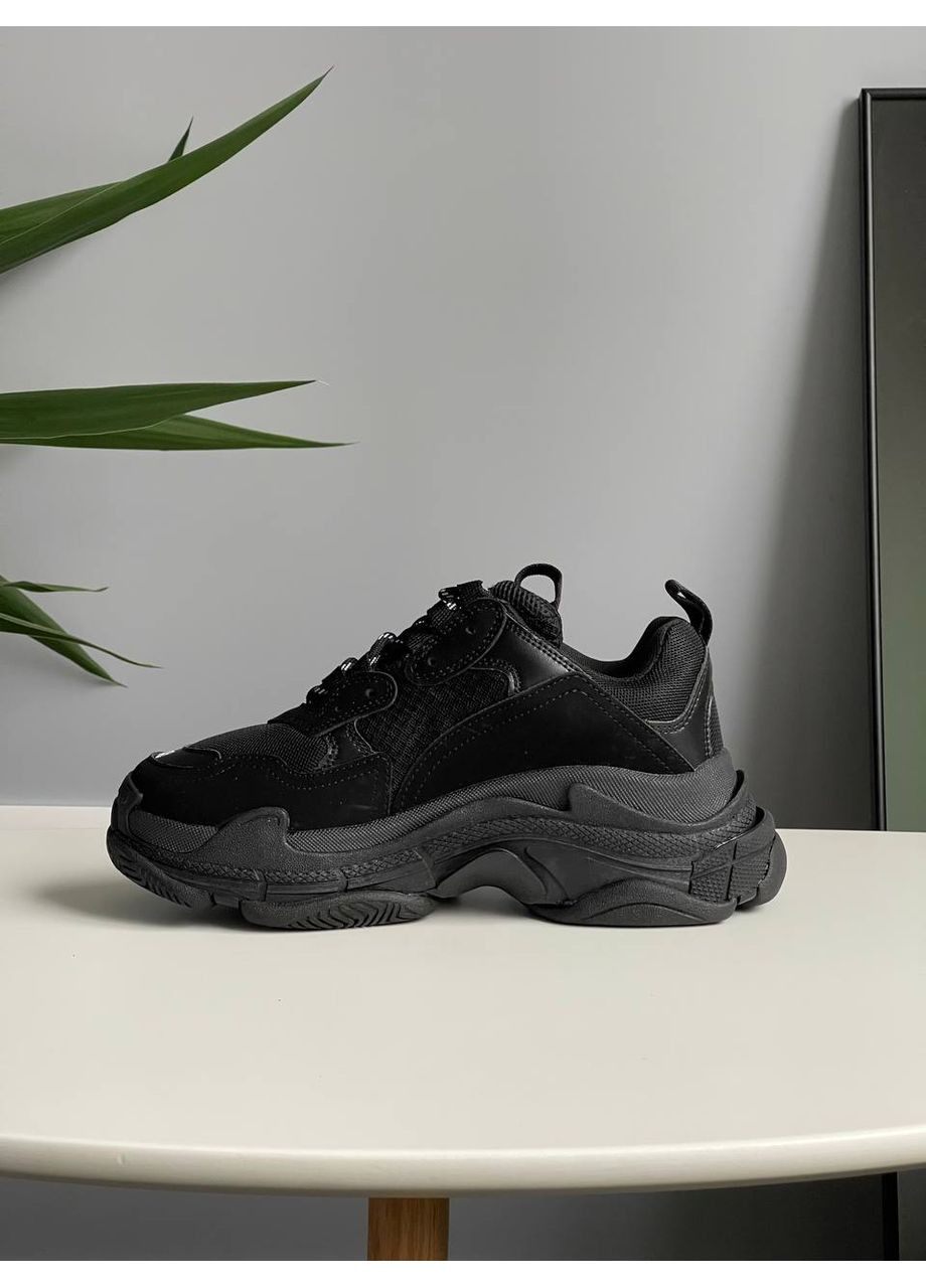 Черные демисезонные кроссовки мужские и женские balenciaga triple s black | баленсиага трипл с черные No Brand