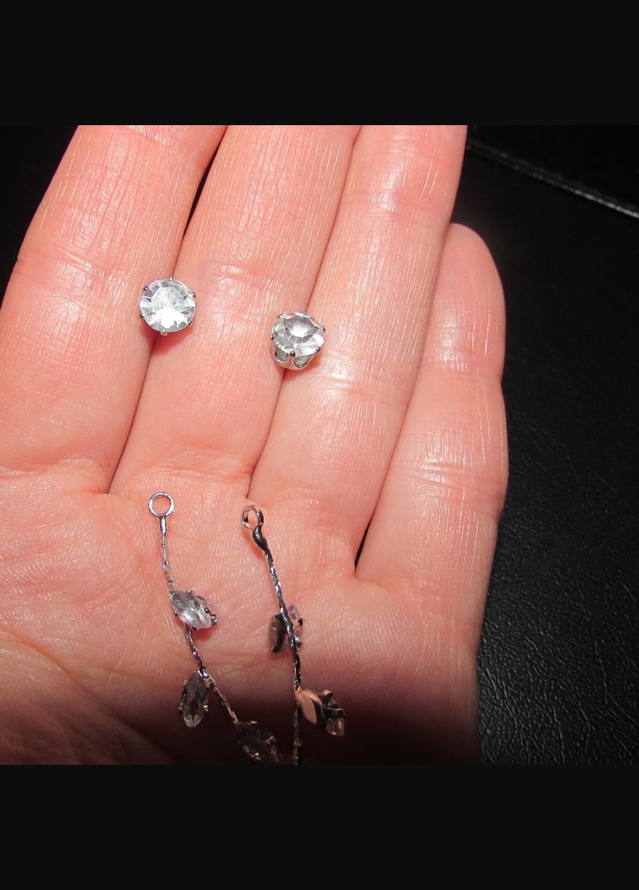 Серебристые серьги листья в кристаллах на цепях 2в1, 5664 Fashion Jewelry (338431188)