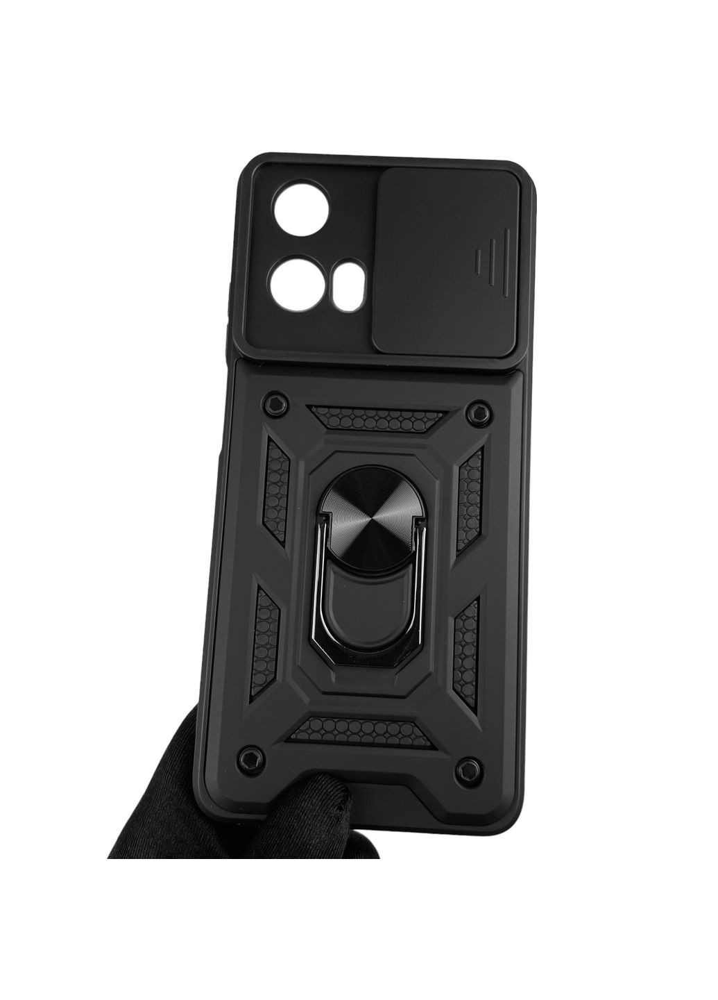 Чехол для Moto G24 (PB1E0003RS) бронированный с кольцом со шторкой на камеру на моторола г24 чёрный rg1 Motorola (366019123)