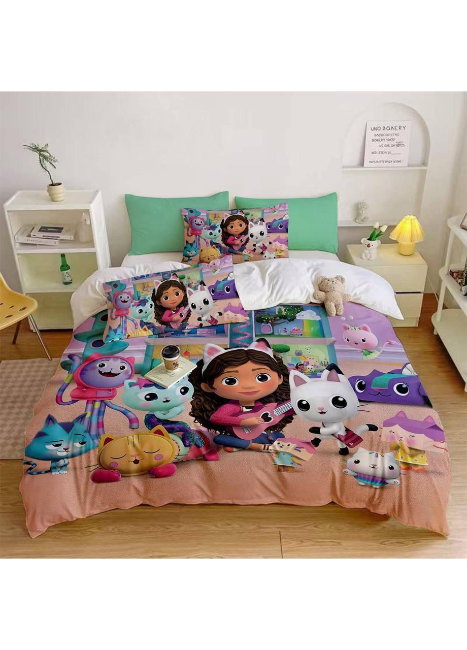 Полуторный комплект постельного белья из микросатина Кукольный дом Габби (Gabby's Dollhouse) Україна ТД (369657901)
