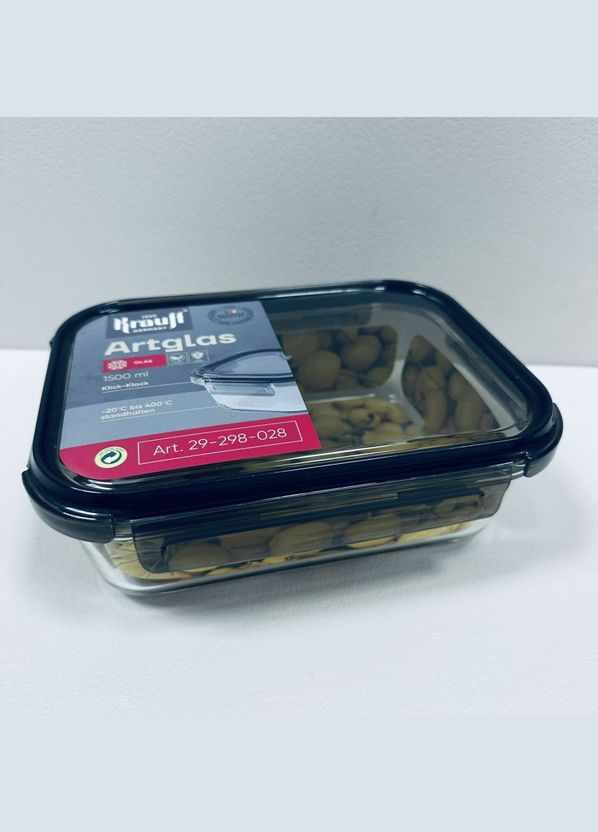 Контейнер скляний для зберігання прямокутний з пластиковою кришкою 1500 мл Artglass 29-298-028 Krauff (322167720)