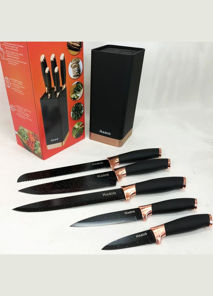 Универсальный кухонный ножевой набор Magio MG-1092 чёрные, пластик, металл