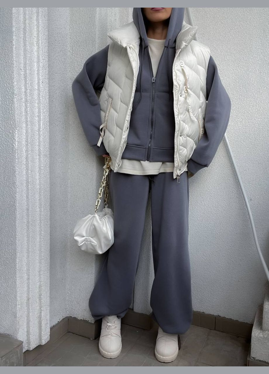 Спортивний Графітовий костюм oversize з якісної тринитки на флісі з капюшоном, приємний до тіла, стильний та повсякденний No Brand 1582-2 (316302106)