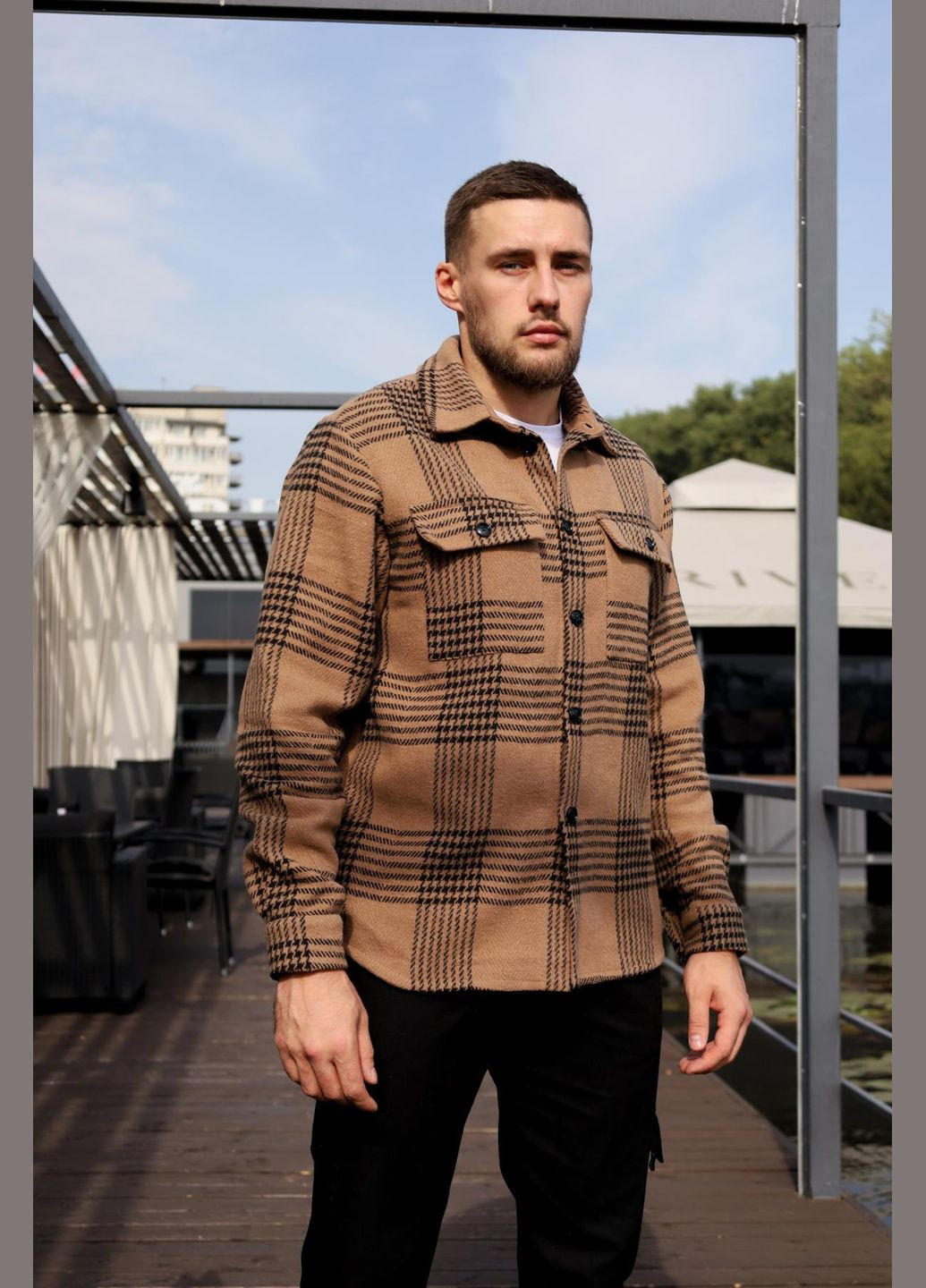 Бавовняна чоловіча сорочка в клітку для прогулянок, практична класична зручна карамельно-чорна Intruder (360071961)