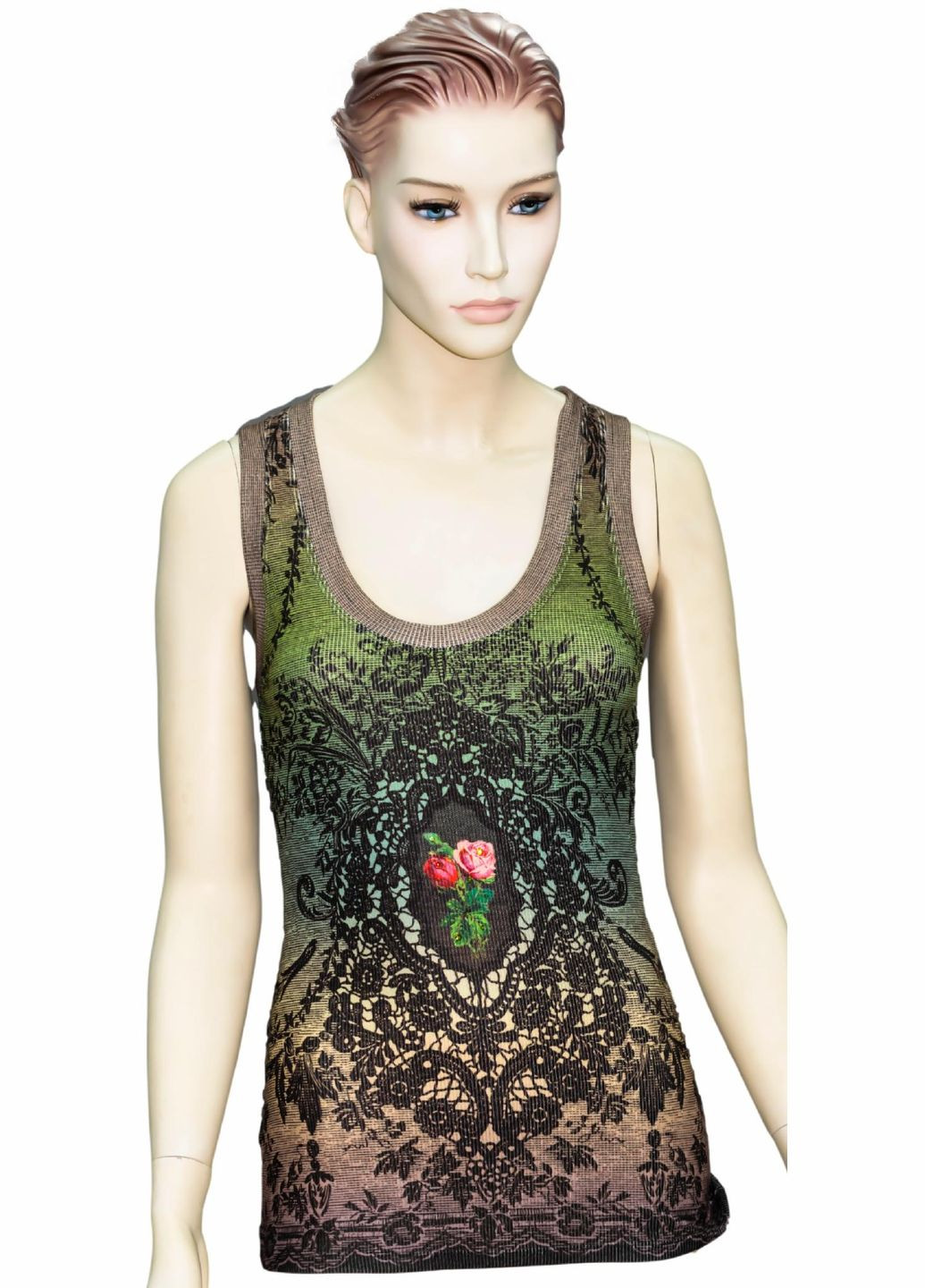 Мужская майка "Винтажные розы" с кристаллами Swarovski и изысканным принтом (размер M) Michal Negrin — 347018241