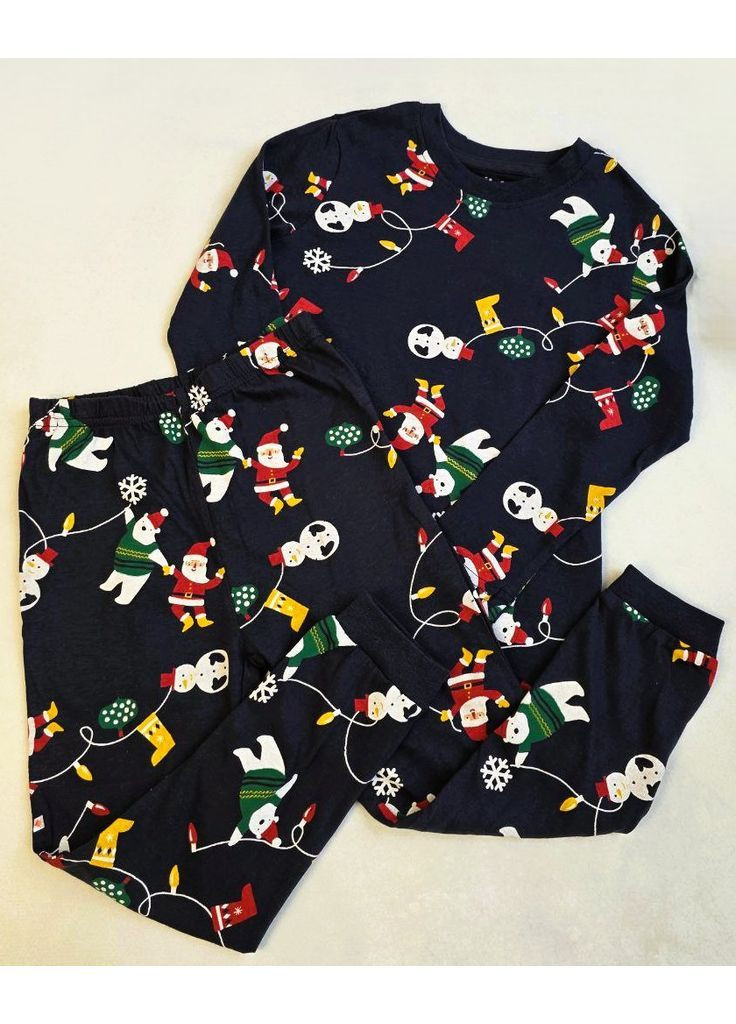 Темно-синяя зимняя детская пижама новогодняя с длинным рукавом Lupilu Піжама